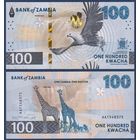 Замбия, 100 квача 2024 г, P-W65 (AA, номинация IBNS 2025, орлан-рыболов, водопад Виктория, жирафы), UNC
