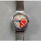 Часы  женские наручные "Заря", кварц на 6 рубинах, /редкие/, (Полет "СОЮЗ-АППОЛОН"),Сделано в СССР