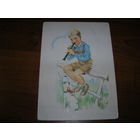 Дети Мальчик Флейтист Открытка винтажная из серии Кто рано встает, удача ждет... Чистая