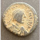 Монета 40 нуммий (фоллис) 518–527 гг. н.э.. Юстин I. Византийская империя