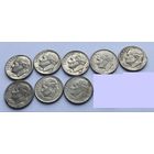 10 центов  83 г., 88 г., 94 г., 01 г., 02 г., 15 г., 18 г.,  США. Цена за 1 монету.