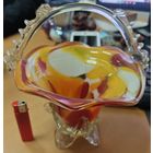 Конфетница корзинка с ручкой, цветное стекло (гутное), СССР, 1980-е гг.