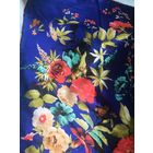 Платок винтаж нереально красивый 88 х 88 Яркие Цветы на синем фоне