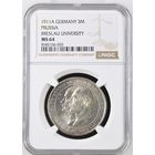 Германия. 3 марки 1911 A Бреславский университет слаб NGC MS64.