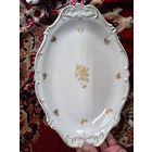 Антикварная тарелка (блюдо овальное) 36 cм. WEIMAR Katharina Золотая роза Германия нечастая 1948 г. Антураж красивая ручная роспись позолота