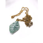 Винтажный кулон Листик из натурального камня Амазонит с цепочкой