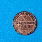 3 пфеннига(1868г.) Пруссия.М.Д.(С) В ярчайшем аUNC! Расспродажа ! Смотрите и другие мои лоты!!!