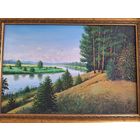 Картина маслом Наталья Шпак - пейзаж лето река сосны аисты лес
