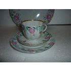 Кофейное Трио ПИОНЫ ЛФЗ СССР Костяной Фарфор