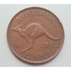 Австралия 1 пенни 1952 год король Георг VI без надписи  IND: IMP: кенгуру точка после AUSTRALIA.