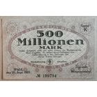 Германия 500 миллионов марок 1923 г., Вальд (Золинген прусские провинции на Рейне) XF тиснен печать В/З 5381.h.2