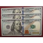 Торг! 100 долларов США 2017А со звездой (банкнота замещения), три номера подряд, UNC