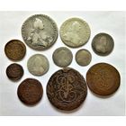 11 МОНЕТ РИ ЕКАТЕРИНА II (МЕДЬ, СЕРЕБРО) ПОЛТИНА 1772 R, ТИРАЖ 28 800 шт., 15 КОПЕЕК 1792 R1