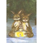 Подписанная открытка 1990г. ЭССР "С Новым годом! Зайцы" худ. Анне Арус