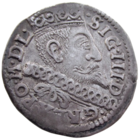 Речь Посполитая: Литва и Польша, трояк (м.д. Бромберг)/ 3 Grossus (Bromberg) 1600 г., состояние VF, Жигимонт III, Rarity Level: R1