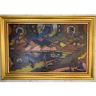 Кищенко А.М;114/78см.с учетом рамы "По реке жизни", ДВП,масло.Размер с рамой 114х78см.