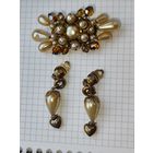 Винтажный комплект: брошь и клипсы