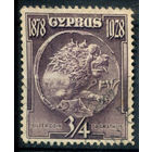Британские колонии - Кипр - 1928г. - 50 лет британского правления, cеребряная монета Аматуса, 3/4 Pia - 1 марка - гашёная [Mi 108]. #4-B6-112-A-1