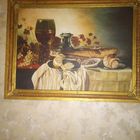 Большой старинный натюрморт, холст масло,рама дерево,оргалит