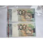 Банкнота национального банка РБ 100р серия ЕВ смещение изображения  от края купюры