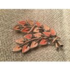 Брошь Нежная Ветка эмаль цвета Лосось Англия винтаж
