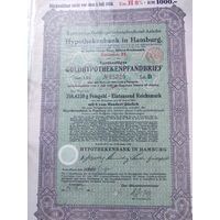 Германия, Гамбург 1928, Облигация, 1000 Голдмарок -8%, Водяные знаки, Тиснение. Размер - А4
