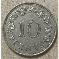 Мальта 10 центов 1972 год. Дельфины, корабль