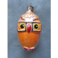 Елочная игрушка "Сова в очках". Стекло, СССР