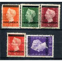 Нидерландская Индонезия - 1948/49г. - королева Вильгельмина - 5 марок - гашёные. #3-WB-99-A-1