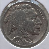 США 5 центов 1937 г. D. Бизон. В холдере