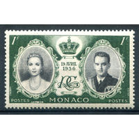 Монако - 1956г. - свадьба принца Ренье и Грейс Келли, 1 Fr - 1 марка - MNH [Mi 561]. #3-WB-91-A-1