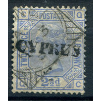 Британские колонии - Кипр - 1880г. - королева Виктория, PL 22, ошибочная надпечатка, 2 1/2 P - 1 марка - гашёная. #4-B6-132-A-1