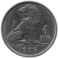 КОРОЛЕВСТВО БЕЛЬГИЯ. 1 ФРАНК 1939. ЛЕВ. Валлонская легенда.