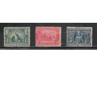 США-1907, (Скотт.328-330), 2 м - * , 1 м - гаш. , Выставка в Джеймстауне (полная серия)