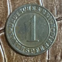 Монета 1 рейхспфенниг 1925 год. Веймарская республика. С рубля без МЦ.Отметка монетного двора G Карлсруэ