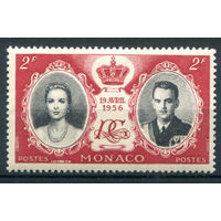Монако - 1956г. - свадьба принца Ренье и Грейс Келли, 2 Fr - 1 марка - MNH [Mi 561]. #3-WB-91-A-1