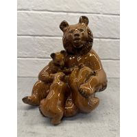 Статуэтка МЕДВЕДИЦА С МЕДВЕЖАТАМИ. Старая Гжель 1950 тые годы. Большая. Редкость!.  Распродажа коллекции!!!