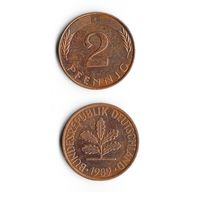 2 пфеннига Германия 1989 года(F)