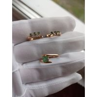 Золотые Серьги+ кольцо 585 пробы с изумрудиками