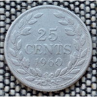Либерия 25 центов 1960 года. Звезда. Серебро. Сторгуй за свою цену, предложи обмен! Y