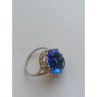 Кольцо, серебро 875 пр СССР редкий, синий, камень, торги с Рубля