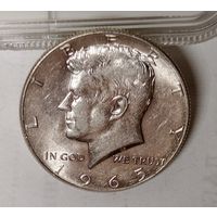 С рубля без мц! 50 центов 1965 США - Кеннеди - Unc - яркий штемпельный блеск!