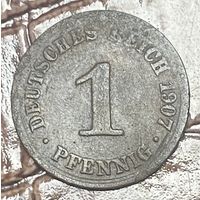 Монета  1 пфенниг 1907 год. Германская империя.