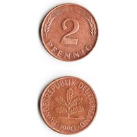 2 пфеннига Германия 1990 года(F)