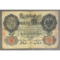 Банкнота 20 марок 1910 год. Германская империя.