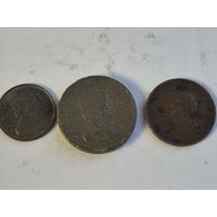 Сборный лот фунтов и фартингов Великобритания. Лот состоит из 3-х монет. Монеты не чищены. 45275