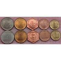 Мьянма. "Бирма"  набор 5 монет  10, 25, 25, 50, 1 кьят 1975 - 1991 год
