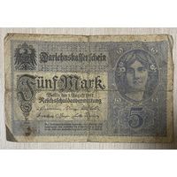 Банкнота 5 марок 1917 год. Германская империя. С рубля без МЦ.