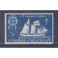 [478] Французские колонии. Сент-Пьер и Микелон 1942. Корабль.Парусник.5с. МН
