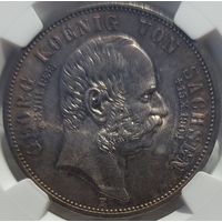 5 марок 1904 Саксония. Траурная монета на смерть короля Георга. NGC MS-64